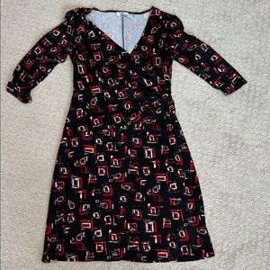 Jones Studio Geometric Black and Red Long Sleeve Dress
